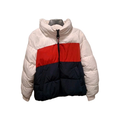 Tommy Hilfiger Colorblock Puffer Jacket Women’s Large Red White Blue Flag Logo