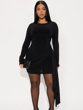Fashion Nova Stella Ruched Long Sleeve Mini Dress - Black (1X) (EUC)
