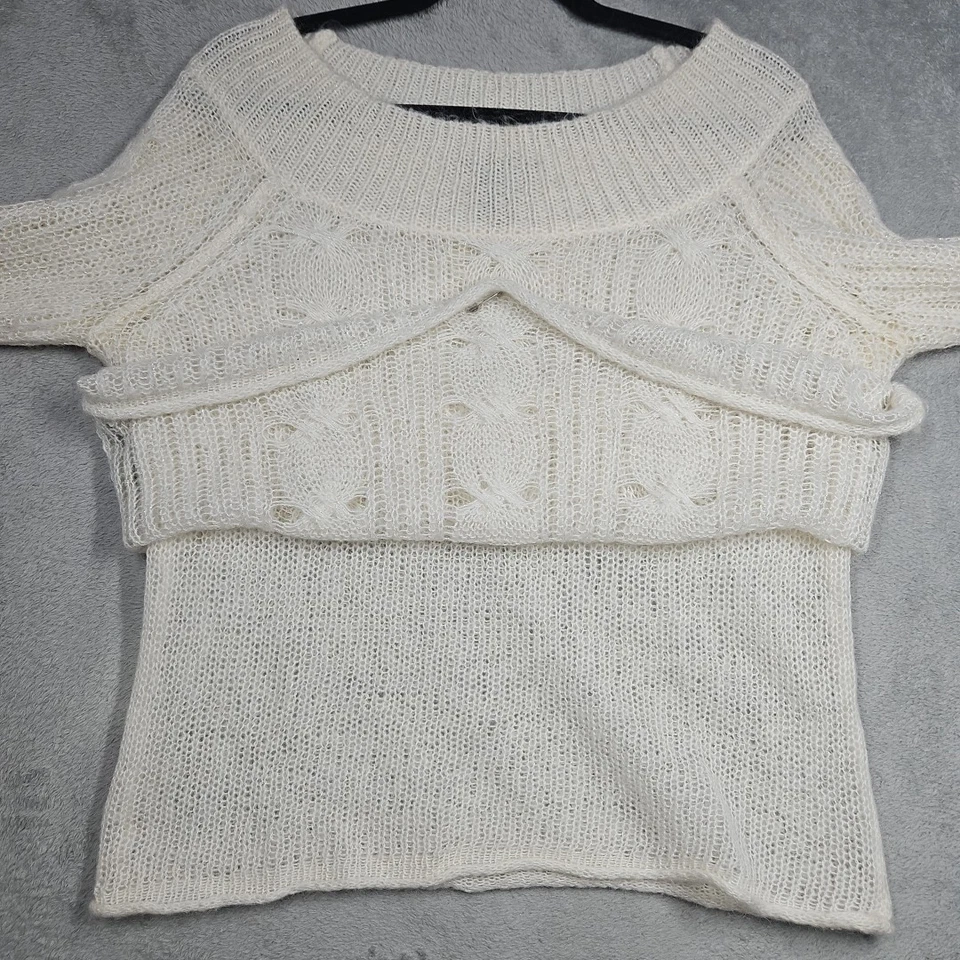 Reference Point Cream 15% 马海毛电缆针织 Lgtwgt 分层钩针毛衣 尺寸 L — 第 4/4 张图片