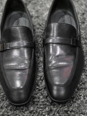 HUGO BOSS Men's  black penny loafers Size 6.5D Made In Italy 