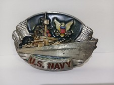 Vintage Bergamot Brass Works US Navy Belt Buckle Ship Flag USA Vintage 1981