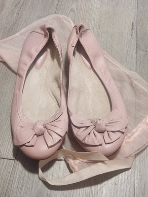 Bloch Pink Leather Bow Ballet Flats Womens EU 39.5 US 9 9.5 Shoes Dust Bag