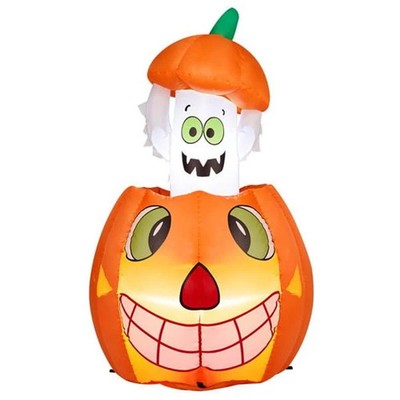 2.8 ft. Halloween Inflatables Animated Pumpkin Ghost Outdoor Decorations Blow...