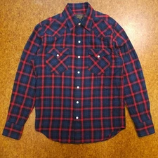 LNWOT BEAMS Plus Japan Shirred Cotton Herringbone Check Snap Western Shirt XS