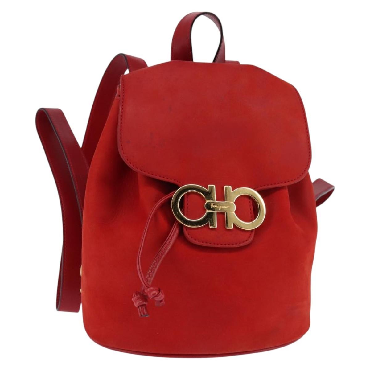 Salvatore Ferragamo Vala Backpack Leather Red Gold Auth  display picture 2