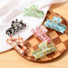 Zeyune Checkered Hair Claw Clips Cute hair 1 Count Pack of 6 , Set 1