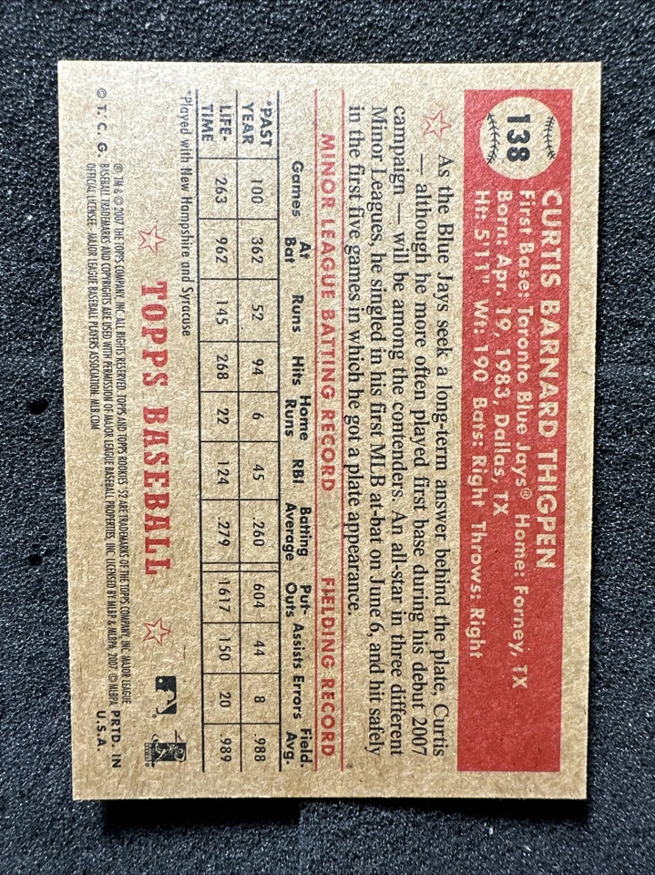 CURTIS THIGPEN #138 2007 Topps '52 Rookies QTY Toronto Blue Jays - Image 2 of 2