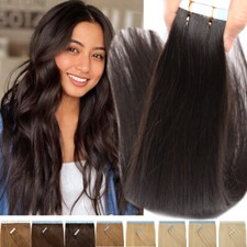 Tape in Hair Extensions Remy Human Hair 12"-24" Full Head Straight PU Brown Hair