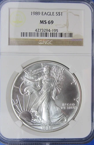 1989 $1 American Silver Eagle~ NGC Brown Label Graded MS69~ Nice 'N Bright