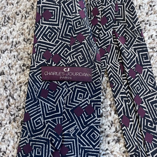 CHARLES JOURDAN 100% Silk Necktie ITALY VTG Luxury Designer - Picture 4 of 5