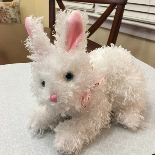 Vtg 2004 TY Classic "Presto" Curly Easter Bunny Rabbit w/Pink Ribbon 7" EUC!