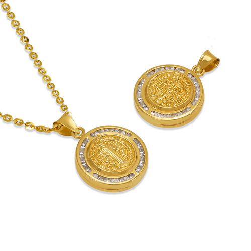 Saint St Benedict Medal Pendant 14K Solid Yellow Gold Religious Charm Two Sided - Picture 12 of 20