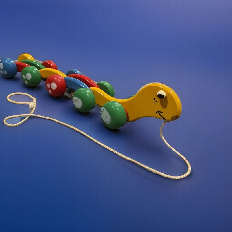 Kouvalias Wooden Walking Caterpillar Centipede Pull Toy, Folds & Moves, Vintage 