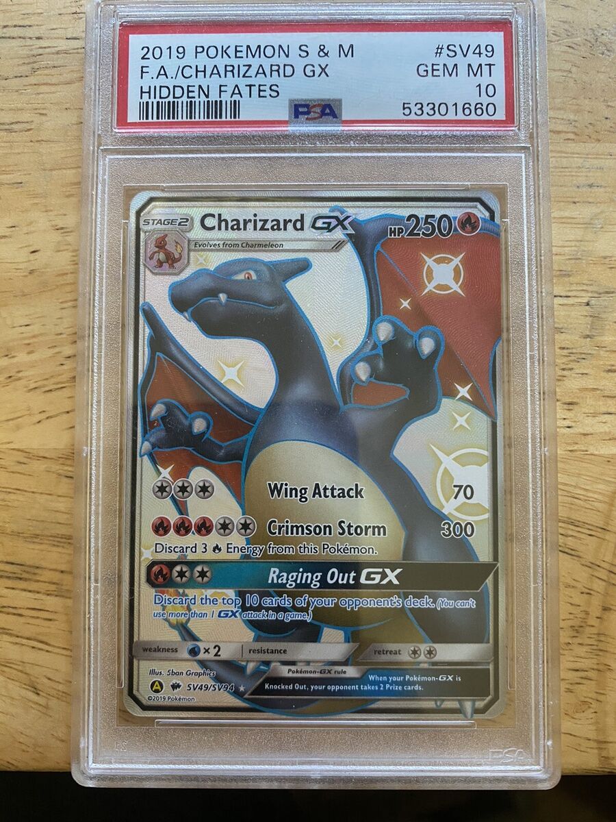 PSA 10 GEM MT Full Art Shiny Charizard GX Hidden Fates SV49 PSA 10 GEM MT Full Art Shiny Charizard GX Hidden Fates SV49