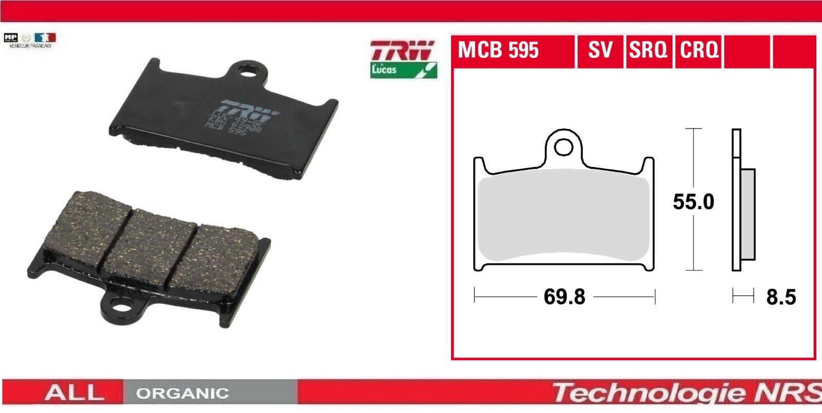 Plaquettes de frein Avant MCB595 pour Triumph Thunderbird 1700 ABS 2014-2017