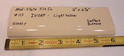 1 pc. Glossy *Ivory* 2  X 6  Bullnose Surface Flat Ceramic Tile, Light Yellow 