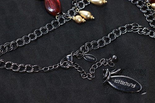 CHICOS Red Beaded Cascade Gun Metal Chain Necklace - Picture 6 of 8