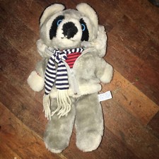 1983 Interpur Plush Toy Gray KOALA BEAR Striped Scarf Red Shirt Jacket