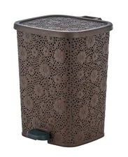 Superio Brown Small Pedal Step-on Trash Can with Lid, Lace Design 6 qt