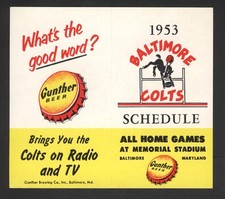 1953 Baltimore Colts Football Schedule FIRST YEAR NFL Gunther Beer Unfolded