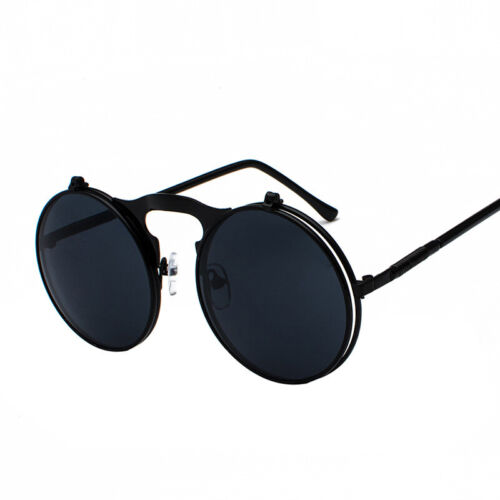 Vintage Round Metal Frame Flip Up Sunglasses Steampunk Circle Glasses Eyewear - Picture 15 of 37