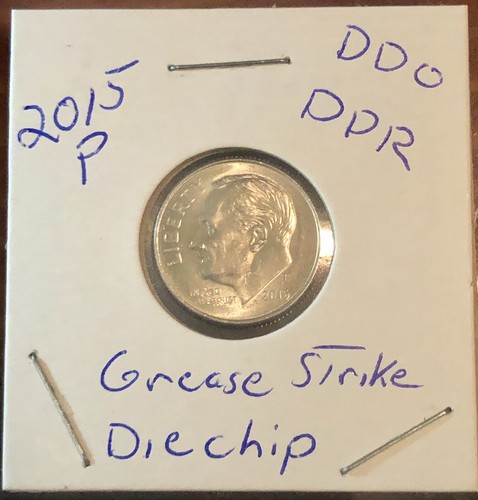 2015-P Roosevelt Dime DDO, DDR, Die Chip & Strike Thru Grease Error - Picture 7 of 7