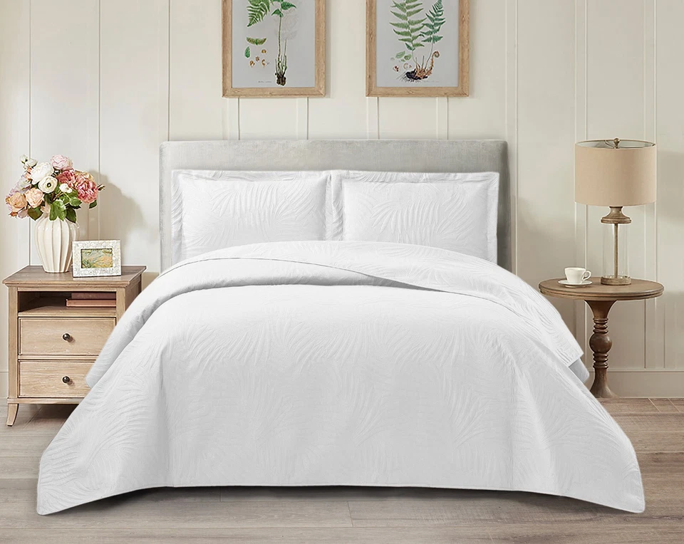 Bedspread 3 Piece Emboss Quilted Comforter Bedding Set Bed Throw Reversible King - Image 3 of 4