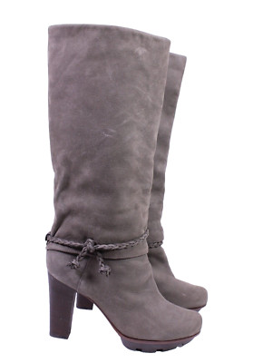 Navyboot Stiefel Boots Leder Nubuk grau Plateau hoher Absatz Gr. 35 StiefelSH455