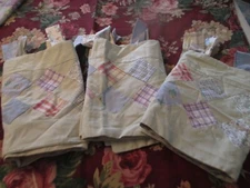 3  KIDSLINE  Patchwork Floral Plaid Light green Tab Curtains Valances