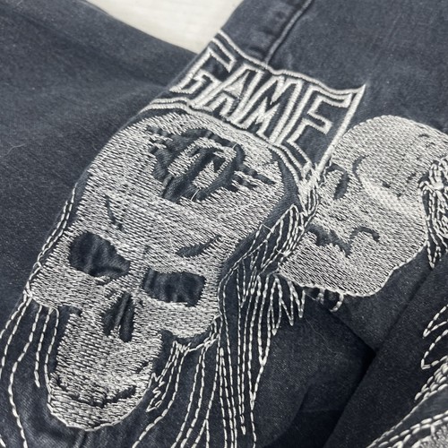 Game Time Jeans Tap Out Embroidered Denim Skater Baggy Mens 30x26 Black White - Picture 2 of 12
