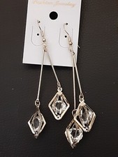 Fashion jewelry long dangle drop diamond shaped rhinestone earrings