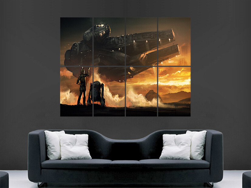 STAR WARS POSTER MILLENNIUM FALCON DROID PAINTING STYLE WALL LARGE