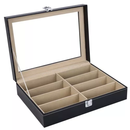 Leather Multi Sunglasses Organizer Eyeglasses Eyewear Display Case Holder Black - Picture 8 of 12