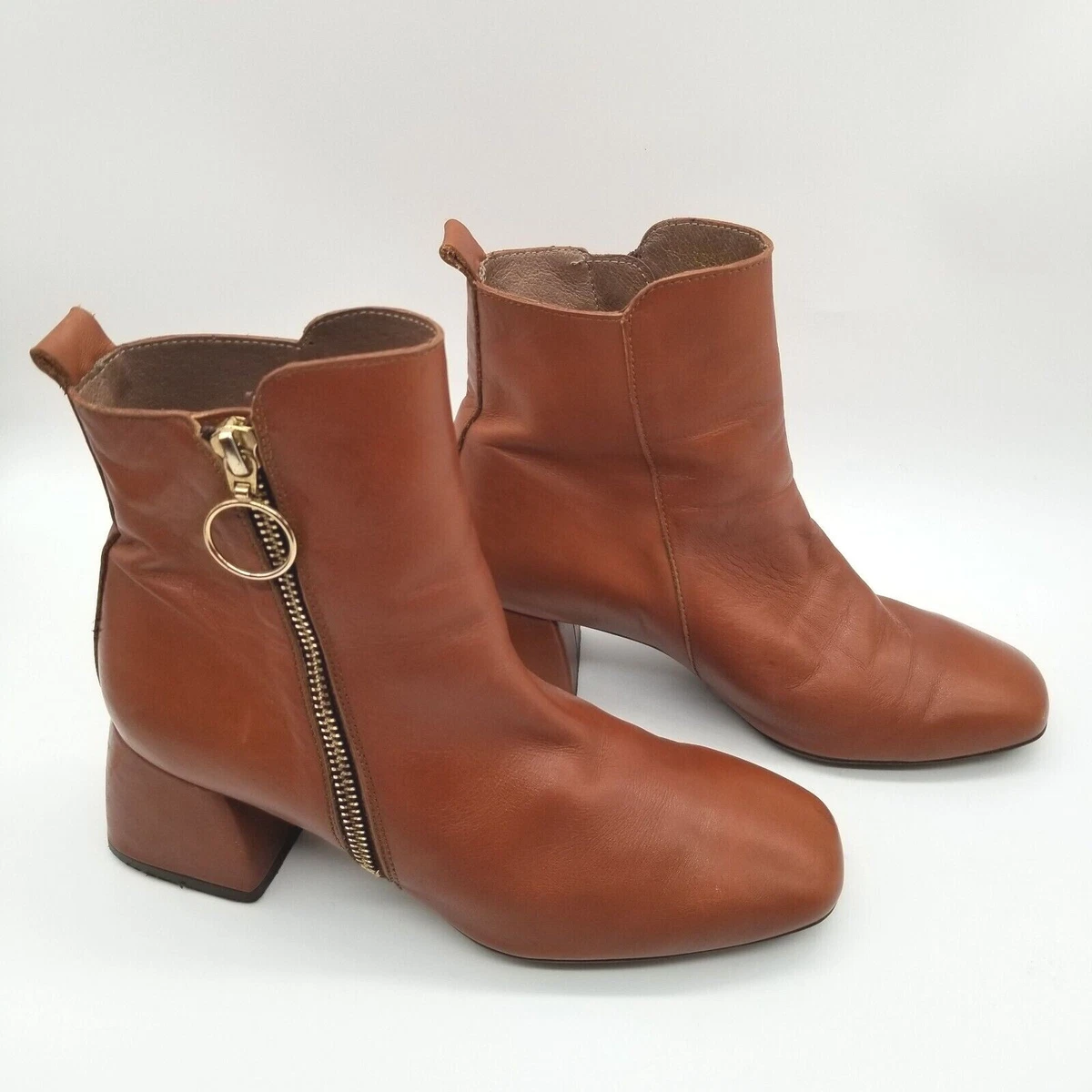 Wonders Womens 3324 Brown Leather Block Heel Ankle Booties Size US