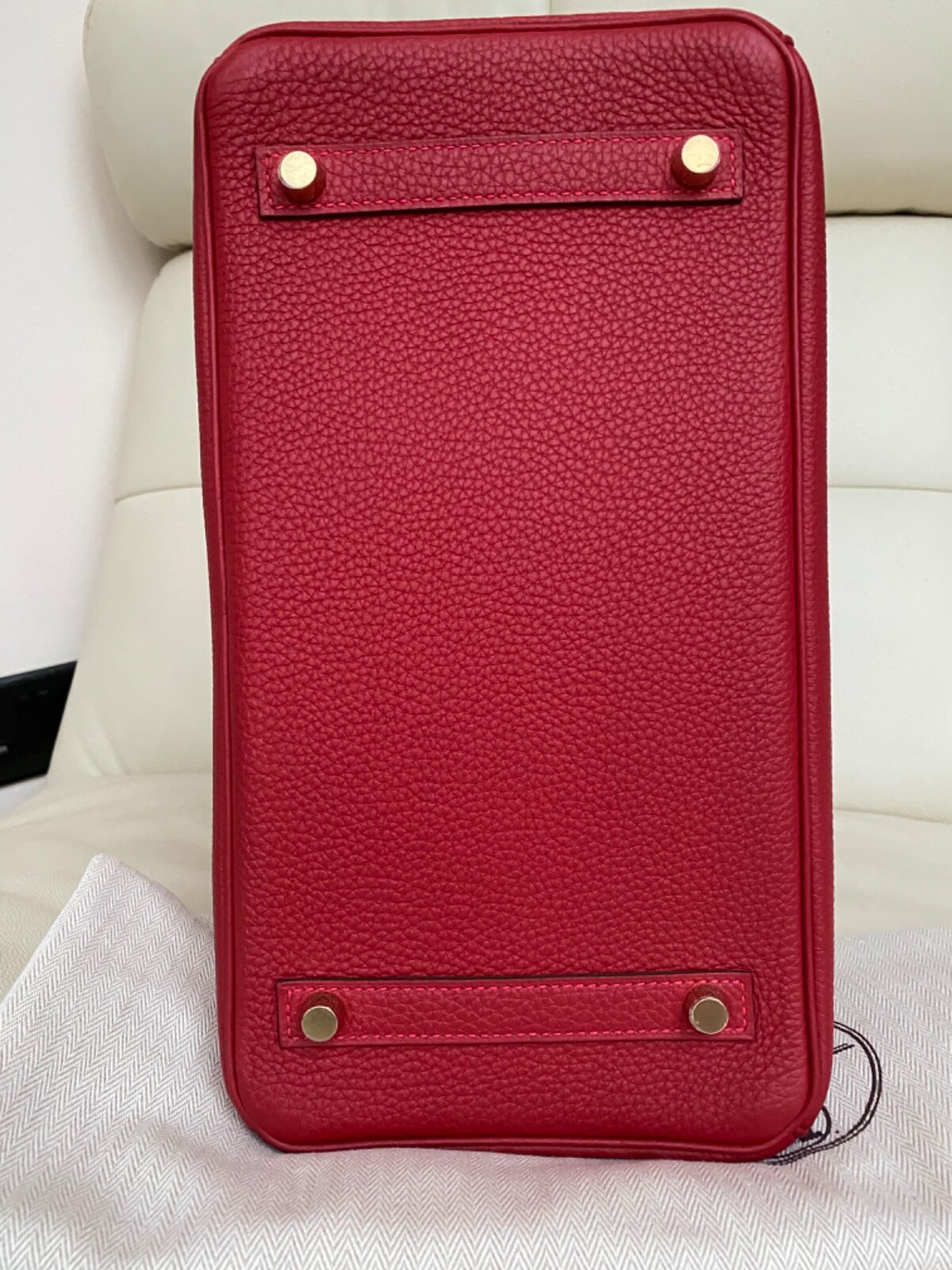authentic hermes birkin 30 rouge vif (dark red) with receipt image 3