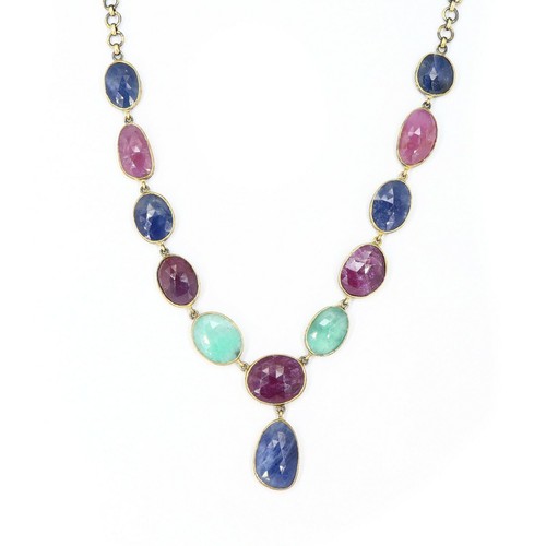 925 Sterling Silver Chain Necklace Ruby Emerald & Blue Sapphire Necklace Jewelry - 第 3/3 張圖片