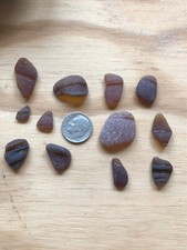 Lot of 12 Brown EDGES PATTERNS LIPS TOPS Genuine Surf Tumbled Sea Beach Glass