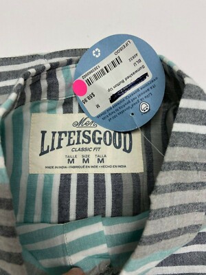 $60 Life is Good Sunwashed Stripe Shirt Sz M NWT Long Sleeve