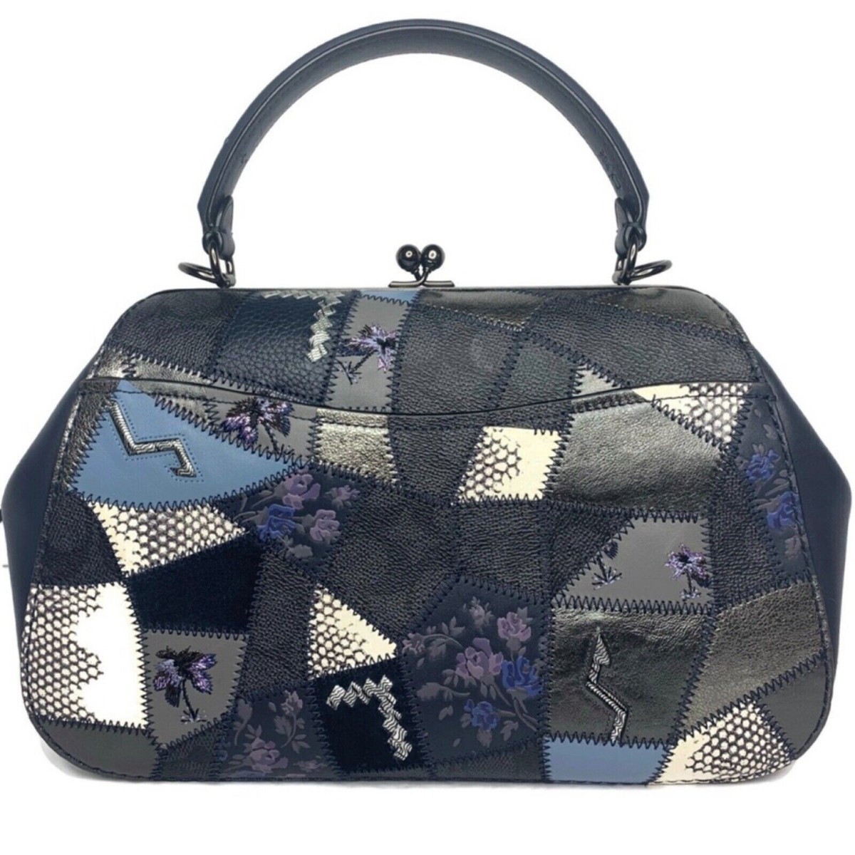 COACH 1941 Kisslock Frame Top Handle in Leather & Snakeskin