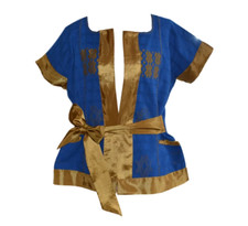 Mexican Design Handmade Short Sleeve Blazer Golden and Blue Size M