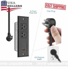 Recessed Power Strip with Two USB-C Port USB A Port Desk Duel Outlet 6ft Cable