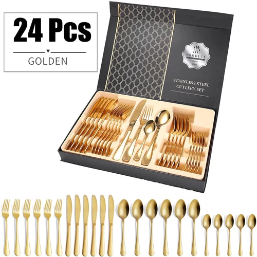 24PCS Luxury Plated Flatware Set Stainless Steel For Silverware Kitchen Cutlery - Picture 9 of 9
