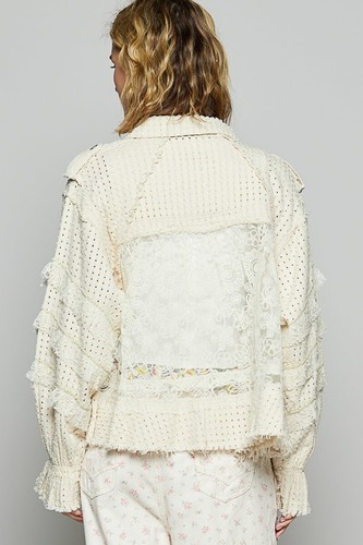 Lace Ruffle Raw Hem Twill Shacket - POL - Picture 5 of 28