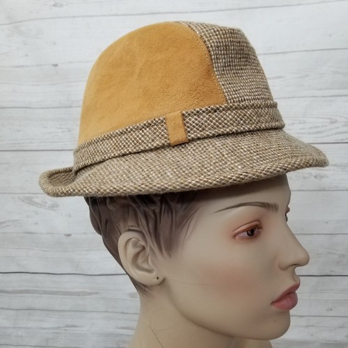Vintage DOBBS Size 7 1/8 Pace Setter Collection Tweed Brown Suede Fedora Hat - Picture 3 of 11