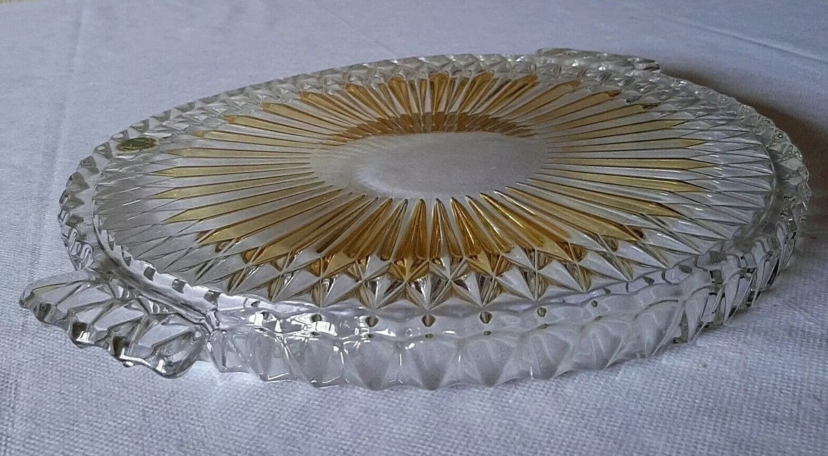 Alte Runde Tortenplatte Kuchenplatte Walther Glas Gelb Klar Vintage 50er 60er