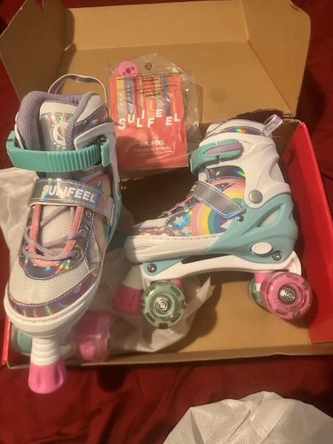 SULIFEEL Rainbow Unicorn Inline Skates For Girls Boys 4 Size Adjustable Light Up