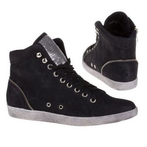 BLACK CANVAS ANKLE BOOTS HI HIGH TOP PUMPS TRAINERS BOYS GIRLS METAL SHOES Women - Zdjęcie 1 z 2