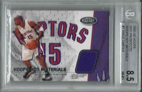 2001-02 HOOPS HOT PROSPECTS VINCE CARTER HOT MATERIALI GW SHOOTING SHIRT BGS 8,5