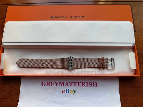NEUF~HERMÈS~OR/ECRU 46mm Single Tour Toile H 44/45/49mm/Ultra~Bracelet Apple Watch - Photo 11 sur 15