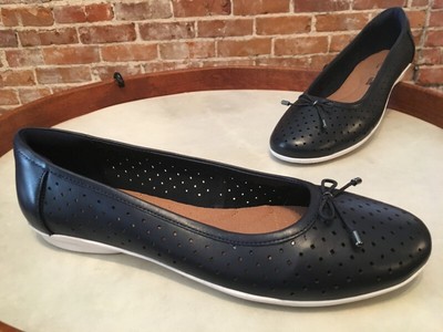 Clarks Navy Blue Perforated Leather Gracelin Lea Slip On Ballet Flats 9.5 New | eBay
